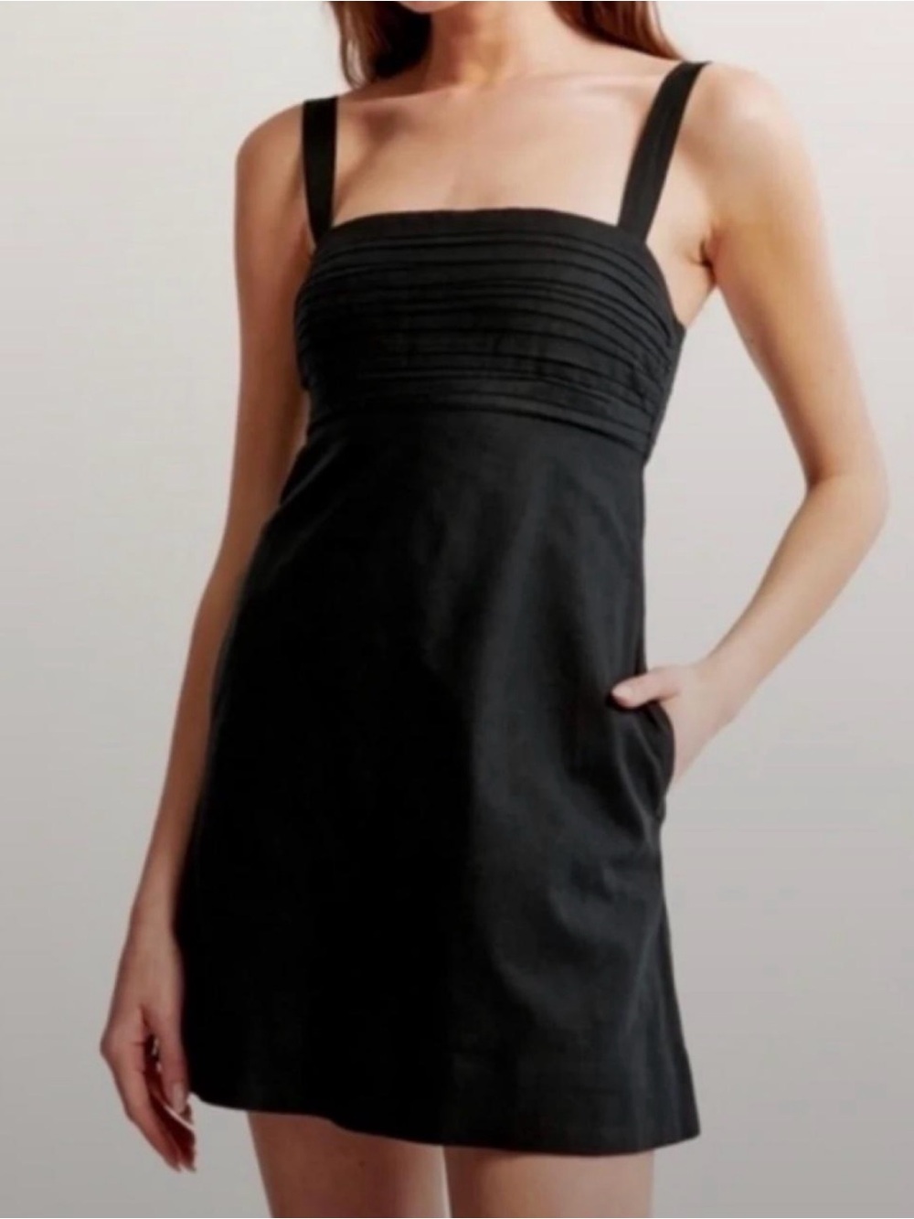 Title: NWT Abercrombie & Fitch L TALL Black Linen Romper Dress Built-In Shorts